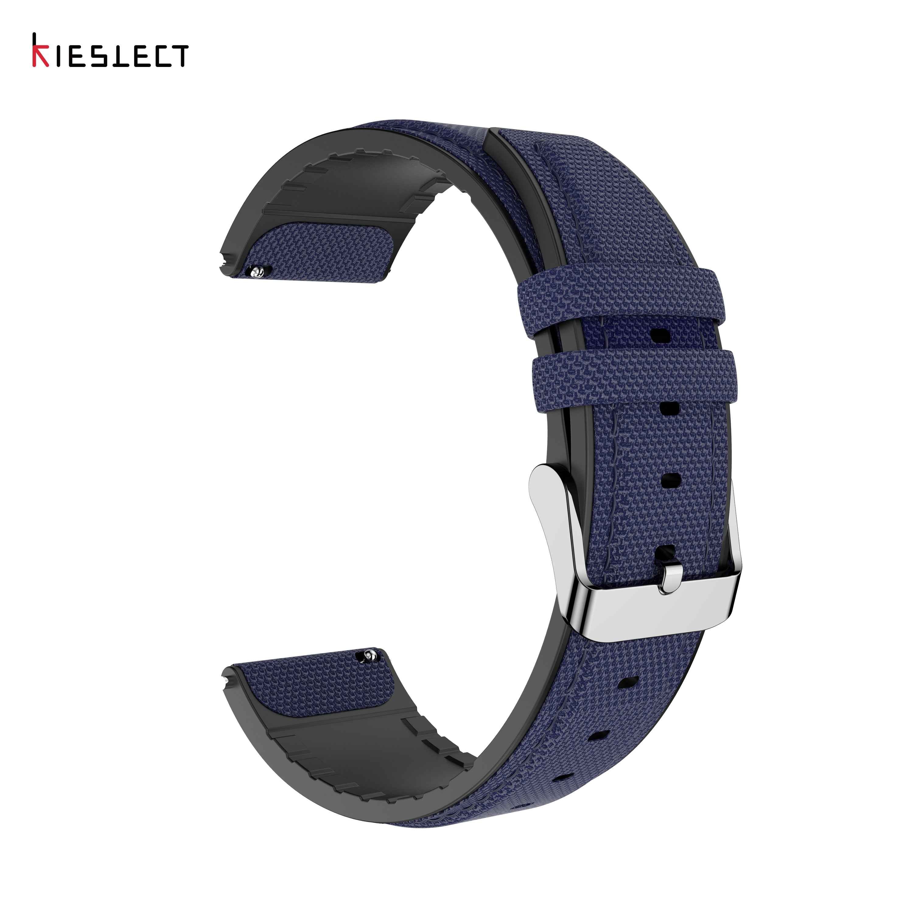 Kieslect 22MM Navy Silicone-Nylon Woven Strap